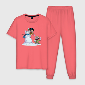 Мужская пижама хлопок с принтом Робин и Загадочник играют в снежки в Курске, 100% хлопок | брюки и футболка прямого кроя, без карманов, на брюках мягкая резинка на поясе и по низу штанин
 | Тематика изображения на принте: 014876 | batman | christmas | dc | dc comics | holidays | new year | riddler | robin | snowman | бэтмен | диси | загадочник | комиксы | новый год | праздник | риддлер | робин | рождество | снеговик | снежки