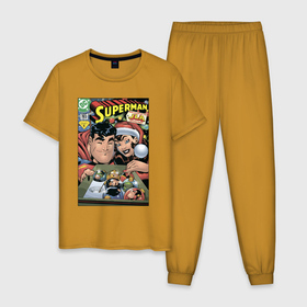 Мужская пижама хлопок с принтом Супермен и Лоис (обложка Superman 165) в Санкт-Петербурге, 100% хлопок | брюки и футболка прямого кроя, без карманов, на брюках мягкая резинка на поясе и по низу штанин
 | 000130 | 003438 | christmas | dc | dc comics | holidays | lois lane | new year | peace | superman | диси | комиксы | лоис | лоис лейн | новый год | праздник | рождество | супермен