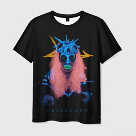 Мужская футболка 3D с принтом Hellbound остриё , 100% полиэфир | прямой крой, круглый вырез горловины, длина до линии бедер | неон | остриё | персонаж | секта | стрим