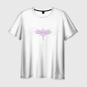 Мужская футболка 3D с принтом Стрекоза Violet Neon Theme в Екатеринбурге, 100% полиэфир | прямой крой, круглый вырез горловины, длина до линии бедер | воздух | для девочек | для женщин | женские | красные | крылья | лес | лето | насекомые | неон | неоновые рисунки | полет | природа | светящиеся | стрекоза