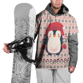 Накидка на куртку 3D с принтом Милый пингвин в шапочке и варежках в Петрозаводске, 100% полиэстер |  | вязанка | новый год | пингвин | птицы | узор
