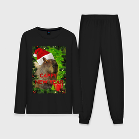 Мужская пижама хлопок (с лонгсливом) с принтом Капибара   happy new year   capybara   новый год в Белгороде,  |  | capybara | happy new year | капибара | новогодний | новогодняя | новый год | с новым годом