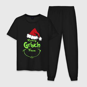 Мужская пижама хлопок с принтом Resting Grinch Face. , 100% хлопок | брюки и футболка прямого кроя, без карманов, на брюках мягкая резинка на поясе и по низу штанин
 | 2022 | grinch | happy new year | merry christmas | год тигра | гринч | зима близко | нг | новогодний | новый год | новый год 2022 | рождество | снег | снежинки