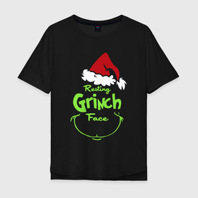 Мужская футболка хлопок Oversize с принтом Resting Grinch Face. в Тюмени, 100% хлопок | свободный крой, круглый ворот, “спинка” длиннее передней части | 2022 | grinch | happy new year | merry christmas | год тигра | гринч | зима близко | нг | новогодний | новый год | новый год 2022 | рождество | снег | снежинки