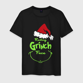 Мужская футболка хлопок с принтом Resting Grinch Face. , 100% хлопок | прямой крой, круглый вырез горловины, длина до линии бедер, слегка спущенное плечо. | 2022 | grinch | happy new year | merry christmas | год тигра | гринч | зима близко | нг | новогодний | новый год | новый год 2022 | рождество | снег | снежинки