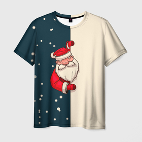 Мужская футболка 3D с принтом Happy New Year Дед Мороз. в Новосибирске, 100% полиэфир | прямой крой, круглый вырез горловины, длина до линии бедер | 2022 | happy new year | merry christmas | rdnewyear22 | год тигра | дед мороз | зима близко | нг | новогодний | новый год | новый год 2022 | рождество | символ 2022 года | снег | снежинки