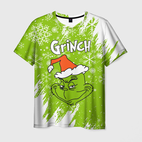 Мужская футболка 3D с принтом Grinch Green. в Тюмени, 100% полиэфир | прямой крой, круглый вырез горловины, длина до линии бедер | 2022 | grinch | happy new year | merry christmas | год тигра | гринч | зима близко | нг | новогодний | новый год | новый год 2022 | рождество | снег | снежинки