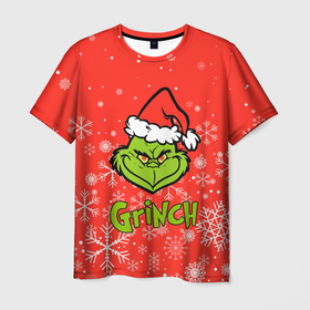 Мужская футболка 3D с принтом Grinch Red. , 100% полиэфир | прямой крой, круглый вырез горловины, длина до линии бедер | 2022 | grinch | happy new year | merry christmas | год тигра | гринч | зима близко | нг | новогодний | новый год | новый год 2022 | рождество | снег | снежинки