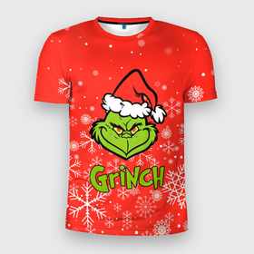 Мужская футболка 3D спортивная с принтом Grinch Red. в Белгороде, 100% полиэстер с улучшенными характеристиками | приталенный силуэт, круглая горловина, широкие плечи, сужается к линии бедра | 2022 | grinch | happy new year | merry christmas | год тигра | гринч | зима близко | нг | новогодний | новый год | новый год 2022 | рождество | снег | снежинки