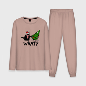 Мужская пижама хлопок (с лонгсливом) с принтом WHAT | КОТ РОНЯЕТ ЁЛКУ в Курске,  |  | 2020 | 2021 | 2022 | christmas | merry | what | елка | кот | леденец | нг | новогодний | новый год | паттерн | рождество | свитер | снежинки | узор | узоры | шишки