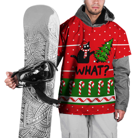 Накидка на куртку 3D с принтом WHAT | КОТИК | CAT , 100% полиэстер |  | Тематика изображения на принте: 2020 | 2021 | 2022 | christmas | merry | what | елка | кот | леденец | нг | новогодний | новый год | паттерн | рождество | свитер | снежинки | узор | узоры | шишки