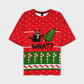 Мужская футболка OVERSIZE 3D с принтом What cat и ёлка ,  |  | 2020 | 2021 | 2022 | christmas | merry | what | елка | кот | леденец | нг | новогодний | новый год | паттерн | рождество | свитер | снежинки | узор | узоры | шишки