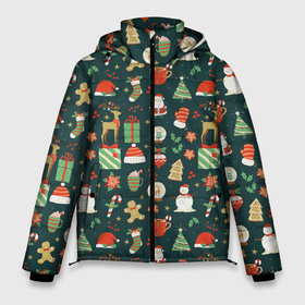 Мужская зимняя куртка 3D с принтом Merry Christmas Happy New Year в Тюмени, верх — 100% полиэстер; подкладка — 100% полиэстер; утеплитель — 100% полиэстер | длина ниже бедра, свободный силуэт Оверсайз. Есть воротник-стойка, отстегивающийся капюшон и ветрозащитная планка. 

Боковые карманы с листочкой на кнопках и внутренний карман на молнии. | 2022 | christmas | new year | год тигра | дед мороз | елка | елки | елочки | зима | куранты | мороз | на новый год | олени | олень | подарки | подарок | рождество | с новым годом | с рождеством | сани | санта | снег