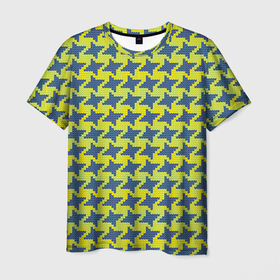 Мужская футболка 3D с принтом Сине желтые гусиные лапки в Курске, 100% полиэфир | прямой крой, круглый вырез горловины, длина до линии бедер | вязанка | гусиные лапки | желтый | мода | паттерн | синий | узор