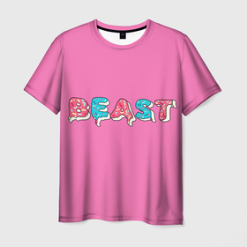 Мужская футболка 3D с принтом Mr Beast Donut (Pink edition) в Петрозаводске, 100% полиэфир | прямой крой, круглый вырез горловины, длина до линии бедер | arts | mr beast | mrbeast | youtube | арты | блогеры | мистер бист | прикольные надписи | ютуб | ютуберы