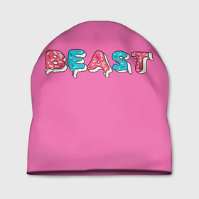 Шапка 3D с принтом Mr Beast Donut (Pink edition) в Кировске, 100% полиэстер | универсальный размер, печать по всей поверхности изделия | arts | mr beast | mrbeast | youtube | арты | блогеры | мистер бист | прикольные надписи | ютуб | ютуберы
