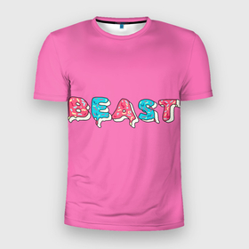 Мужская футболка 3D спортивная с принтом Mr Beast Donut (Pink edition) в Белгороде, 100% полиэстер с улучшенными характеристиками | приталенный силуэт, круглая горловина, широкие плечи, сужается к линии бедра | arts | mr beast | mrbeast | youtube | арты | блогеры | мистер бист | прикольные надписи | ютуб | ютуберы