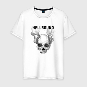 Мужская футболка хлопок с принтом Зов ада в Санкт-Петербурге, 100% хлопок | прямой крой, круглый вырез горловины, длина до линии бедер, слегка спущенное плечо. | голова | дым | надпись | рисунок | череп