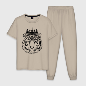Мужская пижама хлопок с принтом Family Look Папа-тигр в Санкт-Петербурге, 100% хлопок | брюки и футболка прямого кроя, без карманов, на брюках мягкая резинка на поясе и по низу штанин
 | Тематика изображения на принте: crown | family | tiger | корона | семья | тигр