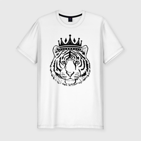 Мужская футболка хлопок Slim с принтом Family Look Папа-тигр в Санкт-Петербурге, 92% хлопок, 8% лайкра | приталенный силуэт, круглый вырез ворота, длина до линии бедра, короткий рукав | Тематика изображения на принте: crown | family | tiger | корона | семья | тигр