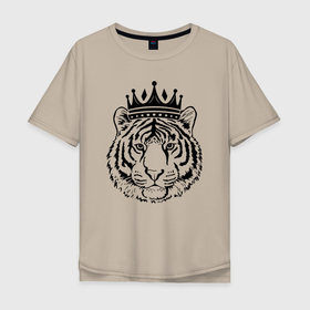 Мужская футболка хлопок Oversize с принтом Family Look Папа-тигр в Санкт-Петербурге, 100% хлопок | свободный крой, круглый ворот, “спинка” длиннее передней части | Тематика изображения на принте: crown | family | tiger | корона | семья | тигр