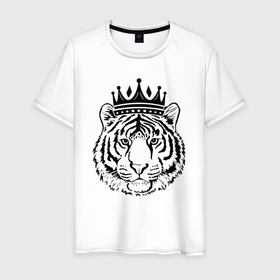 Мужская футболка хлопок с принтом Family Look Папа-тигр в Петрозаводске, 100% хлопок | прямой крой, круглый вырез горловины, длина до линии бедер, слегка спущенное плечо. | crown | family | tiger | корона | семья | тигр