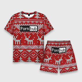 Мужской костюм с шортами 3D с принтом Porn Hub новогодний ,  |  | deer | holiday | new year | pattern | новый год | олень | праздник | узор