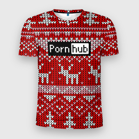 Мужская футболка 3D спортивная с принтом Porn Hub новогодний в Екатеринбурге, 100% полиэстер с улучшенными характеристиками | приталенный силуэт, круглая горловина, широкие плечи, сужается к линии бедра | deer | holiday | new year | pattern | новый год | олень | праздник | узор