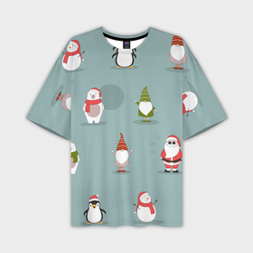 Мужская футболка OVERSIZE 3D с принтом Новый Гoд в Тюмени,  |  | 2022 | гном | год | дед | зима | мишка | мороз | новый | пингвин | праздик | рождество | снеговик | узор