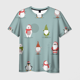 Мужская футболка 3D с принтом Новый Гoд в Тюмени, 100% полиэфир | прямой крой, круглый вырез горловины, длина до линии бедер | Тематика изображения на принте: 2022 | гном | год | дед | зима | мишка | мороз | новый | пингвин | праздик | рождество | снеговик | узор