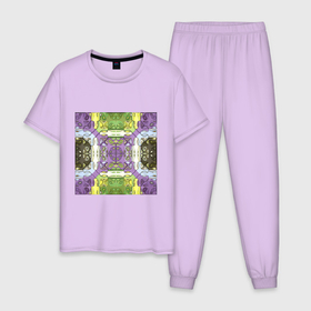 Мужская пижама хлопок с принтом Коллекция Фрактальная мозаика Фиолетово-зеленый Квадрат в Санкт-Петербурге, 100% хлопок | брюки и футболка прямого кроя, без карманов, на брюках мягкая резинка на поясе и по низу штанин
 | abstraction | fractal | green | mosaic | pattern | purple | yellow | абстракция | желтый | зеленый | мозайка | на витрину | узор | фиолетовый | фрактал