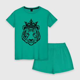 Женская пижама с шортиками хлопок с принтом Family Look Мама-тигр в Тюмени, 100% хлопок | футболка прямого кроя, шорты свободные с широкой мягкой резинкой | crown | family | tiger | корона | семья | тигр