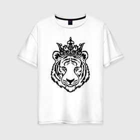 Женская футболка хлопок Oversize с принтом Family Look Мама-тигр в Кировске, 100% хлопок | свободный крой, круглый ворот, спущенный рукав, длина до линии бедер
 | Тематика изображения на принте: crown | family | tiger | корона | семья | тигр