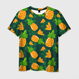 Мужская футболка 3D с принтом Ананасы Много ананасов в Санкт-Петербурге, 100% полиэфир | прямой крой, круглый вырез горловины, длина до линии бедер | Тематика изображения на принте: ананас | ананасовый | ананасы | сладость | фрукт