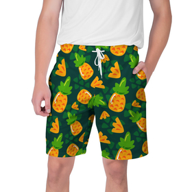 Мужские шорты 3D с принтом Ананасы. Много ананасов в Курске,  полиэстер 100% | прямой крой, два кармана без застежек по бокам. Мягкая трикотажная резинка на поясе, внутри которой широкие завязки. Длина чуть выше колен | ананас | ананасовый | ананасы | сладость | фрукт