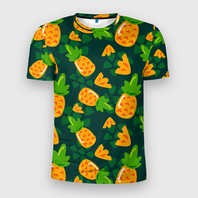 Мужская футболка 3D спортивная с принтом Ананасы Много ананасов в Петрозаводске, 100% полиэстер с улучшенными характеристиками | приталенный силуэт, круглая горловина, широкие плечи, сужается к линии бедра | ананас | ананасовый | ананасы | сладость | фрукт