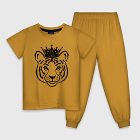 Детская пижама хлопок с принтом Family Look Тигрёнок в Екатеринбурге, 100% хлопок |  брюки и футболка прямого кроя, без карманов, на брюках мягкая резинка на поясе и по низу штанин
 | crown | family | tiger | корона | семья | тигр