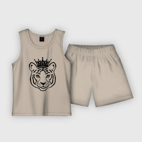 Детская пижама с шортами хлопок с принтом Family Look Тигрёнок в Екатеринбурге,  |  | crown | family | tiger | корона | семья | тигр