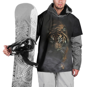 Накидка на куртку 3D с принтом Тигр в тумане в Санкт-Петербурге, 100% полиэстер |  | Тематика изображения на принте: tiger | восточный тигр | год тигра | голова | дым | кошка | тигр | тигренок | туман | хищник