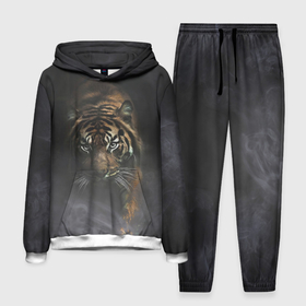 Мужской костюм 3D (с толстовкой) с принтом Тигр в тумане ,  |  | Тематика изображения на принте: tiger | восточный тигр | год тигра | голова | дым | кошка | тигр | тигренок | туман | хищник