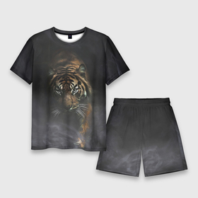 Мужской костюм с шортами 3D с принтом Тигр в тумане в Кировске,  |  | tiger | восточный тигр | год тигра | голова | дым | кошка | тигр | тигренок | туман | хищник