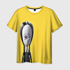 Мужская футболка 3D с принтом Семейка Аддамс   Горящий Тур Уэндзи , 100% полиэфир | прямой крой, круглый вырез горловины, длина до линии бедер | аддамс | венди | горящий | девочка | желтый | мультик | мультфильм | персонаж | семейка | тур | уэнзди