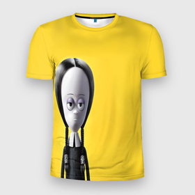 Мужская футболка 3D Slim с принтом Семейка Аддамс   Горящий Тур Уэндзи в Белгороде, 100% полиэстер с улучшенными характеристиками | приталенный силуэт, круглая горловина, широкие плечи, сужается к линии бедра | аддамс | венди | горящий | девочка | желтый | мультик | мультфильм | персонаж | семейка | тур | уэнзди