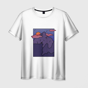 Мужская футболка 3D с принтом Sunset in the mountains в Новосибирске, 100% полиэфир | прямой крой, круглый вырез горловины, длина до линии бедер | mountains | rapture | sunset | sunset in the mountains | горы | закат | расвет