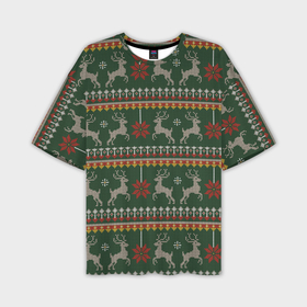 Мужская футболка OVERSIZE 3D с принтом Новогодний свитер c оленями 1 в Екатеринбурге,  |  | 2022 | зима | новогодний | олени | свитер