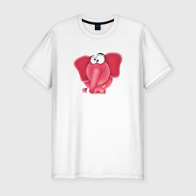 Мужская футболка хлопок Slim с принтом Розовая слониха Cotton Theme в Новосибирске, 92% хлопок, 8% лайкра | приталенный силуэт, круглый вырез ворота, длина до линии бедра, короткий рукав | африка | для девушек | для детей | женское | животные | природа | розовое | розовый слон | слон | слониха | смешной слон