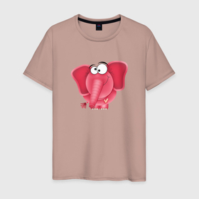 Мужская футболка хлопок с принтом Розовая слониха Cotton Theme в Екатеринбурге, 100% хлопок | прямой крой, круглый вырез горловины, длина до линии бедер, слегка спущенное плечо. | африка | для девушек | для детей | женское | животные | природа | розовое | розовый слон | слон | слониха | смешной слон