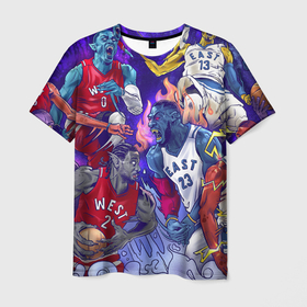 Мужская футболка 3D с принтом Баскетболисты НБА , 100% полиэфир | прямой крой, круглый вырез горловины, длина до линии бедер | nba | арт | баскетболисты | дамиан лиллард | дрэймонд грин | игроки | клей томпсон | леброн джеймс | энтони дэвис