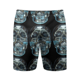 Мужские шорты спортивные с принтом Skulls pattern 2028 в Кировске,  |  | fashion | future | pattern | skull | vanguard | авангард | будущее | мода | стекло | узор | череп