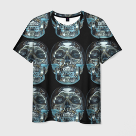 Мужская футболка 3D с принтом Skulls pattern 2028 в Санкт-Петербурге, 100% полиэфир | прямой крой, круглый вырез горловины, длина до линии бедер | Тематика изображения на принте: fashion | future | pattern | skull | vanguard | авангард | будущее | мода | стекло | узор | череп